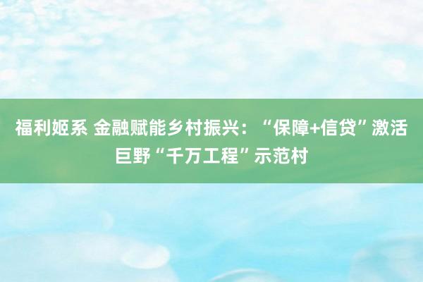 福利姬系 金融赋能乡村振兴：“保障+信贷”激活巨野“千万工程”示范村